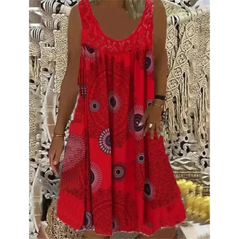 Women's S-5XL size Digital printed off shoulder sexy camisole loose fitting dress lace casual dress summer dress