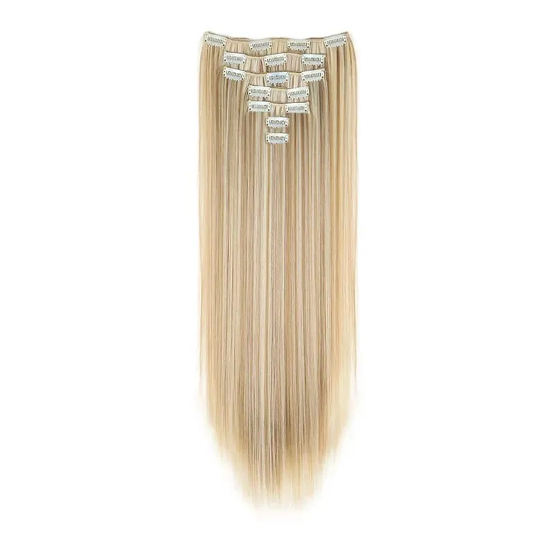 24Inch Synthetic 7Pcs/set Long Straight Hair Extension 16Clips Hairstyle Black Blonde Y2K Kpop Hairpiece for Women Christmas Eve