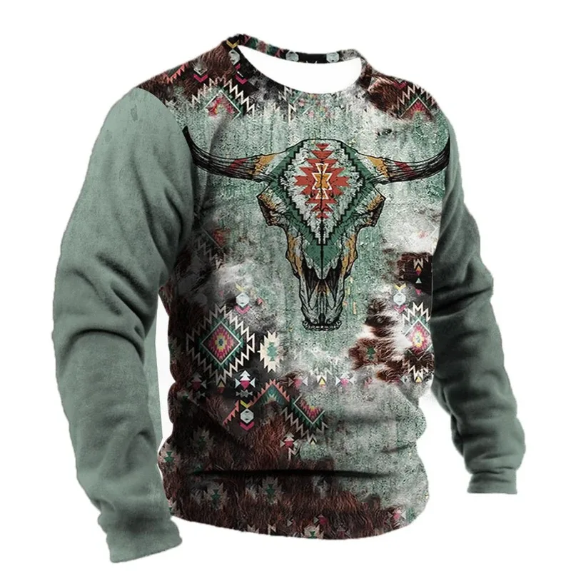 Vintage Ethnic Style Graphic Sweatshirts Spring Autumn Fashion Casual Long Sleeve 3D Printed Tops Loose Streetwear Mens Clothing