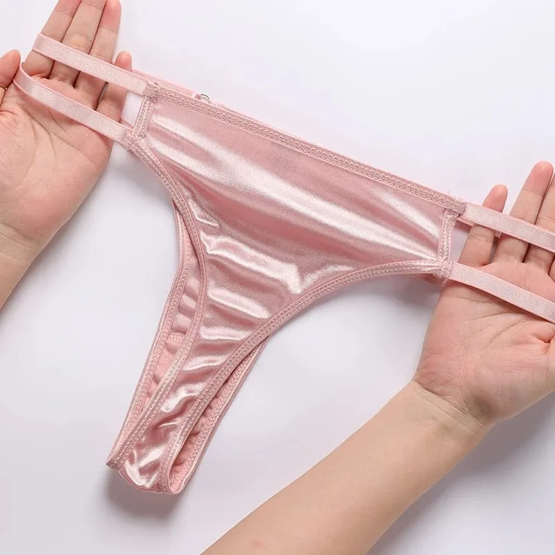 Set pakaian dalam tiga potong seksi Perancis untuk anak perempuan celana dan bra nyaman berukuran besar bersirkulasi pita indah untuk wanita