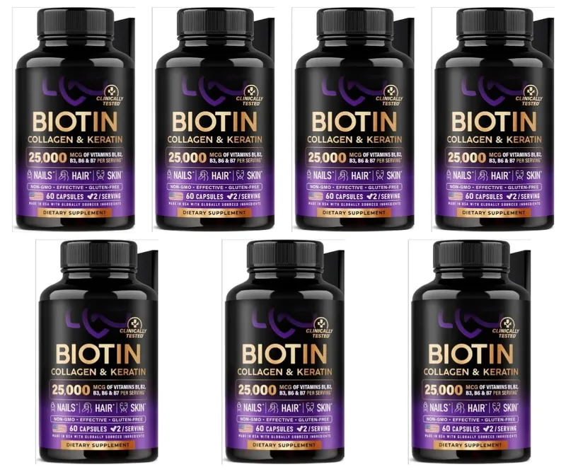 Biotin Collagen & Keratin Capsules with Hyaluronic Acid & B-Vitamins for Hair Skin & Nails Nourishment Support Adults 60 Caps