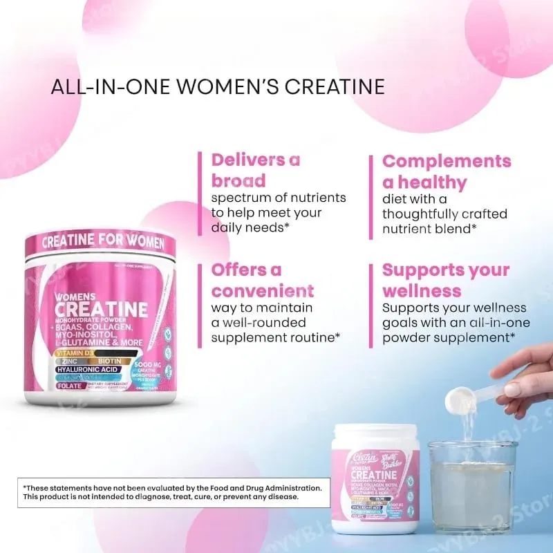 Woman Creatine Powder 300g Contain Creatine Monohydrate BCAA & Amino Acids for Daily Health Nutrition and Workout Support