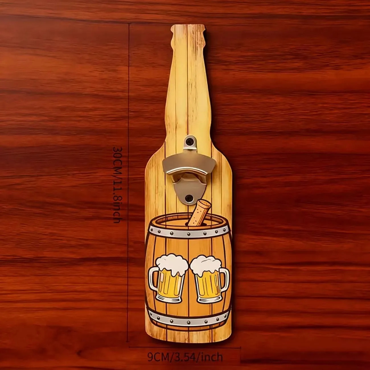 Vintage Beer Bottle Shaped Wooden Opener Cartoon Cowboy Holding Beer Mug Pattern Wood Accessory for Indoor Bar Wall Decoration