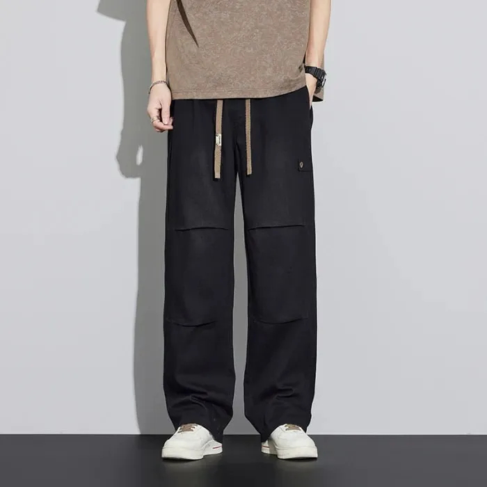 2026 New Japanese Style Textured Grid Men's Jeans Plus Size Loose Straight Vintage Washed Casual Daily Denim Pants