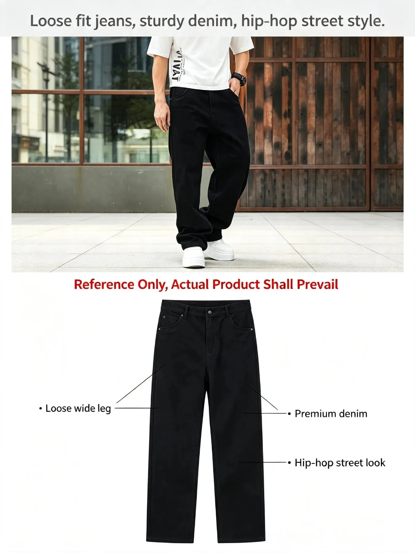 Men Wide Leg Jeans Loose Straight Denim Pants Casual Baggy Trousers Streetwear Hip Hop Daily Wear Fashion Mens Casual Bottoms
