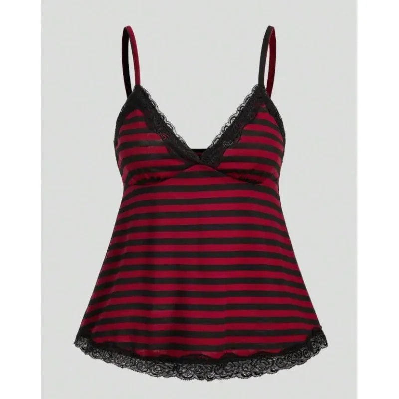 European and American New Summer Punk Style Sexy Y2K V-Neck Contrasting Striped Thin Shoulder Strap Vest