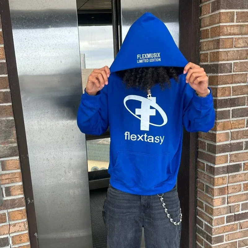2000s Fashion Harajuku Hoodie Print Casual Gothic Klein Blue Streetwear Unisex New Trendy Hip Hop Sweatshirt Oversized Clothes