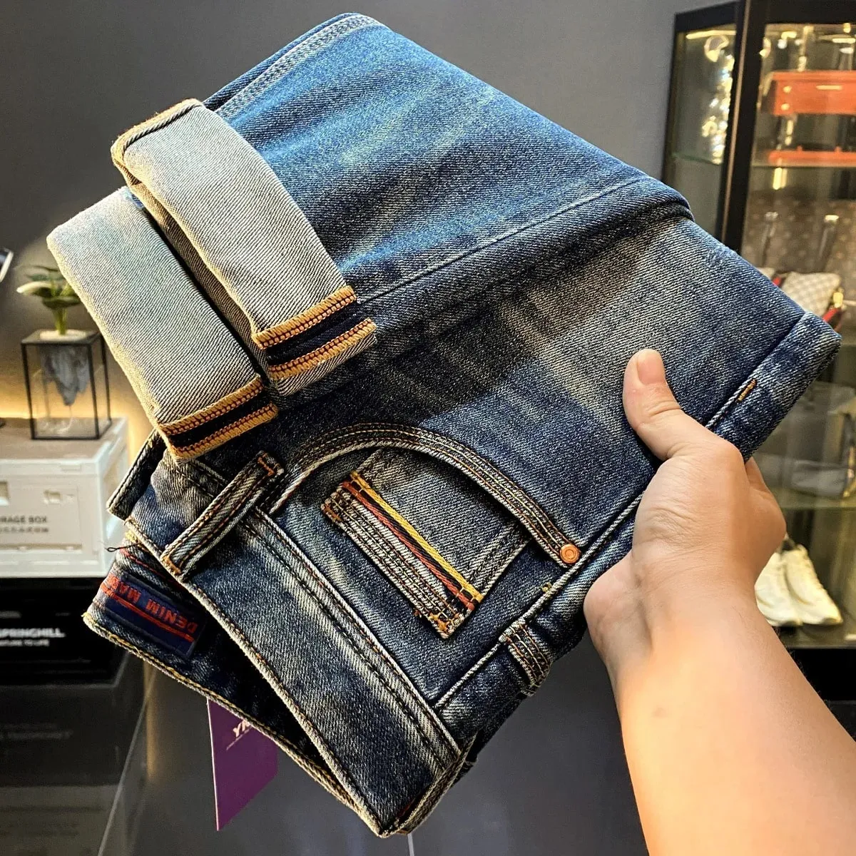 Jeans men's 2025 autumn new straight tube small foot elastic casual trend retro high-end long pants