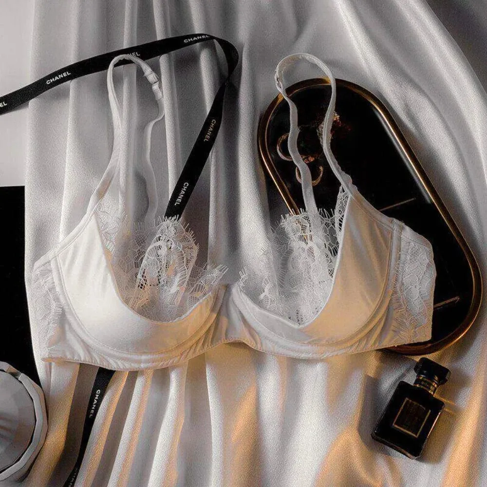 Plus Size Half Cup Sheer Lace Bra Set Ultra Thin Minimizer Underwire Lift Support Breathable Large Cup Matching Underwear Set — image 3