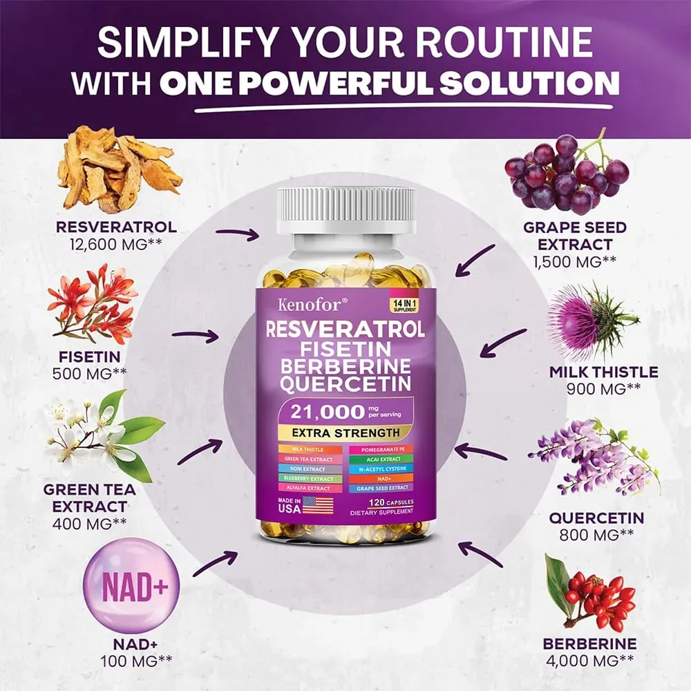 كبسولات ريسفيراترول NAD وبذور العنب والبربرين تعمل على تحسين المناعة ومضادات الأكسدة وصحة القلب والأوعية الدموية وتعزز نعومة البشرة