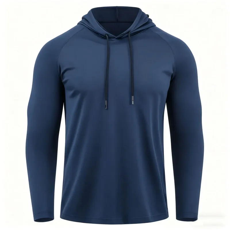 Men's Sun Protection Shirts Long Sleeve Hoodies Solid Quick Dry T-shirt Mens Bodybuilding Fitness Muscle Sportwear Gym Clothing