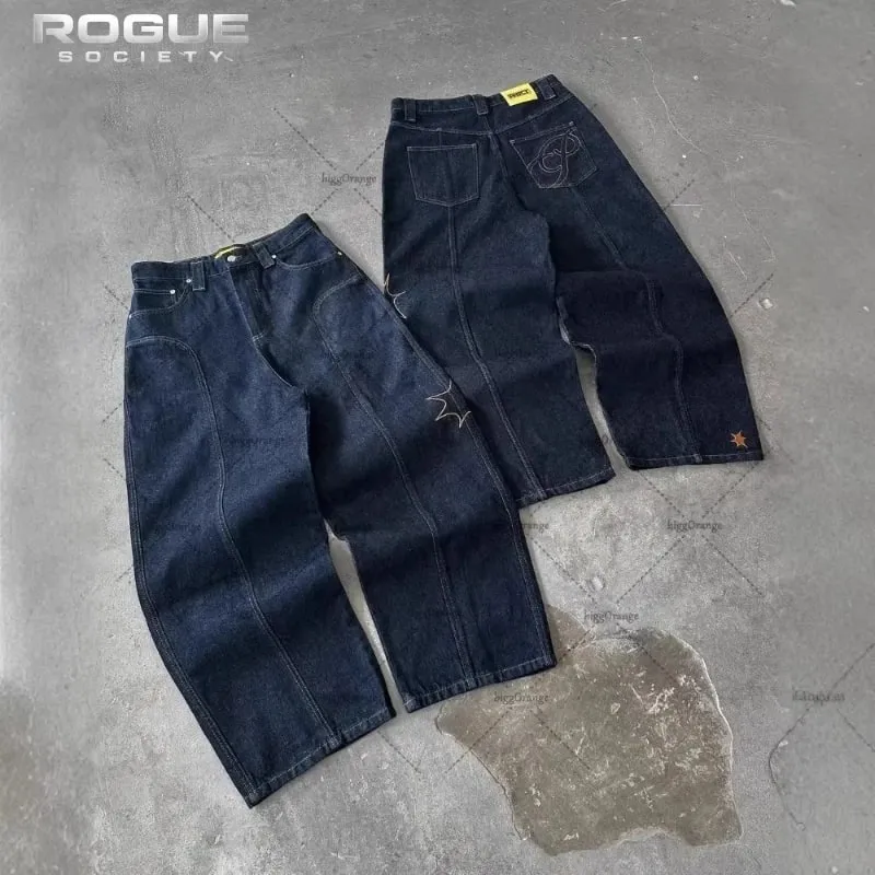 Streetwear Hip Hop Harajuku Retro Baggy Jeans Men Star Embroidered Loose Wide Leg Denim Pants Unisex Y2K Vintage Street Trousers — image 2