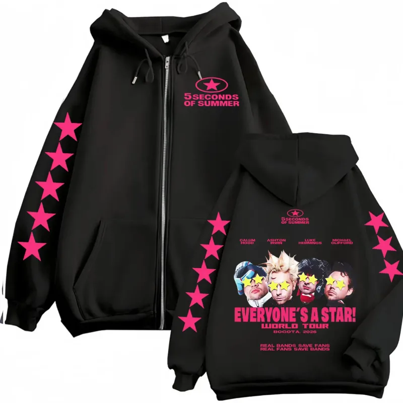5 Seconds of Summer Everyone's A Star World Tour Zip Up Hoodies Men Women Harajuku Hip Hop Gothic Jacket Sweatshirt Hoodie Coats