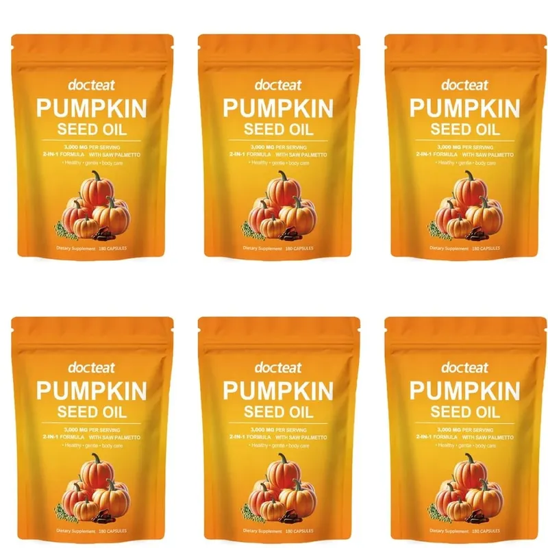 Docteat Pumpkin Seed Oil Capsules 2-in-1 with Saw Palmetto for Urinary System Comfort Support 3 000 Mg Per Serving 180 Capsules