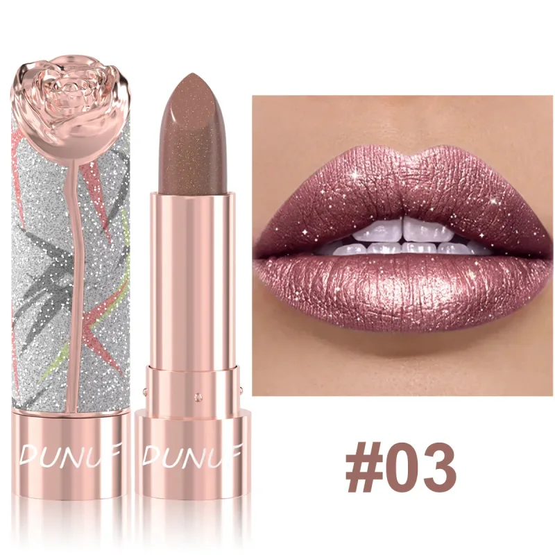 7 colores brillo dorado lápiz labial metálico brillo perla labios reluciente maquillaje alto pigmento terciopelo mate lápiz labial de larga duración