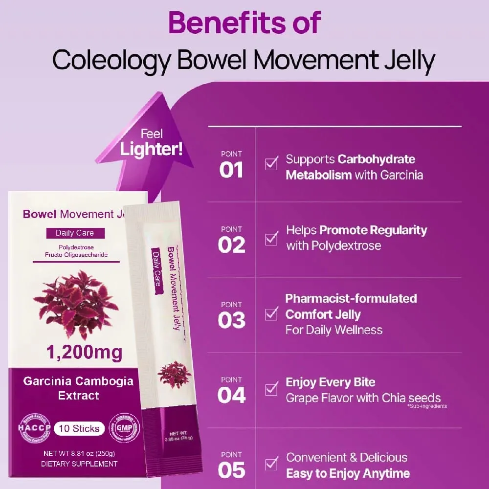 Bowel Movement Jelly (10 Days) - Garcinia Cambogia Jelly Sticks. Grape and Chia Seed. Polydextrose Collagen Hyaluronic Acid