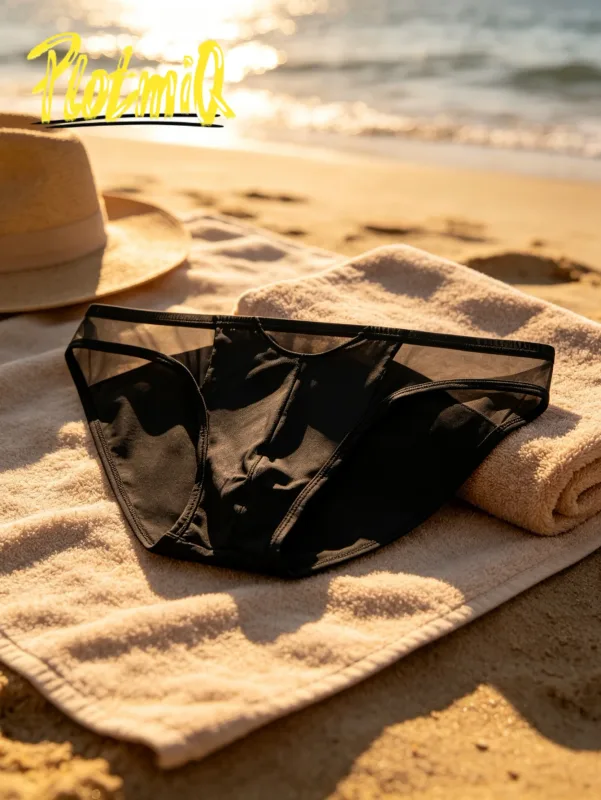 1PCS Mens Spliced Sheer Bikini Underwear Black Mesh Panel Design Soft Elastic Material 3D Contour Pouch Male Briefs