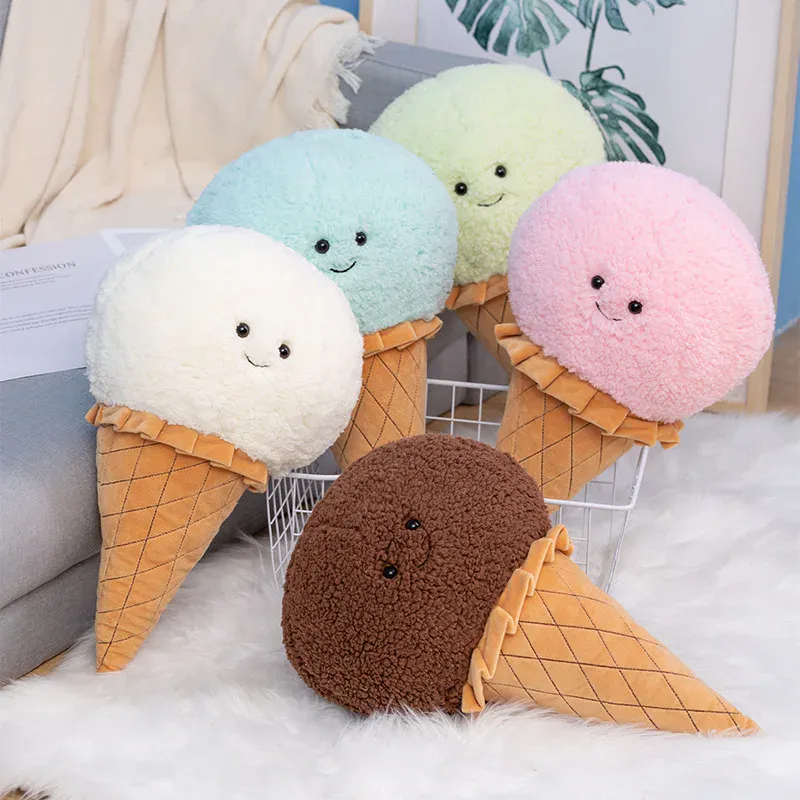 Lindo dibujo animado helado juguete de peluche comida rellena Snack almohada cojín cono niños juguetes Kawaii decoración de la habitación regalo de cumpleaños para niños