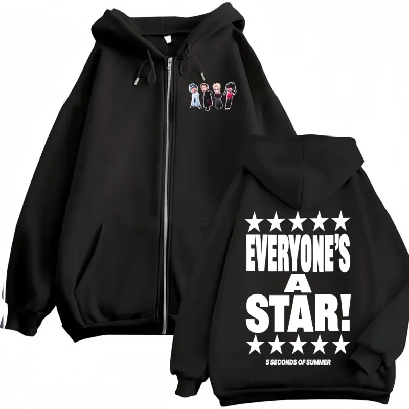5 Seconds of Summer Everyone's A Star World Tour Zip Up Hoodies Men Women Harajuku Hip Hop Gothic Jacket Sweatshirt Hoodie Coats