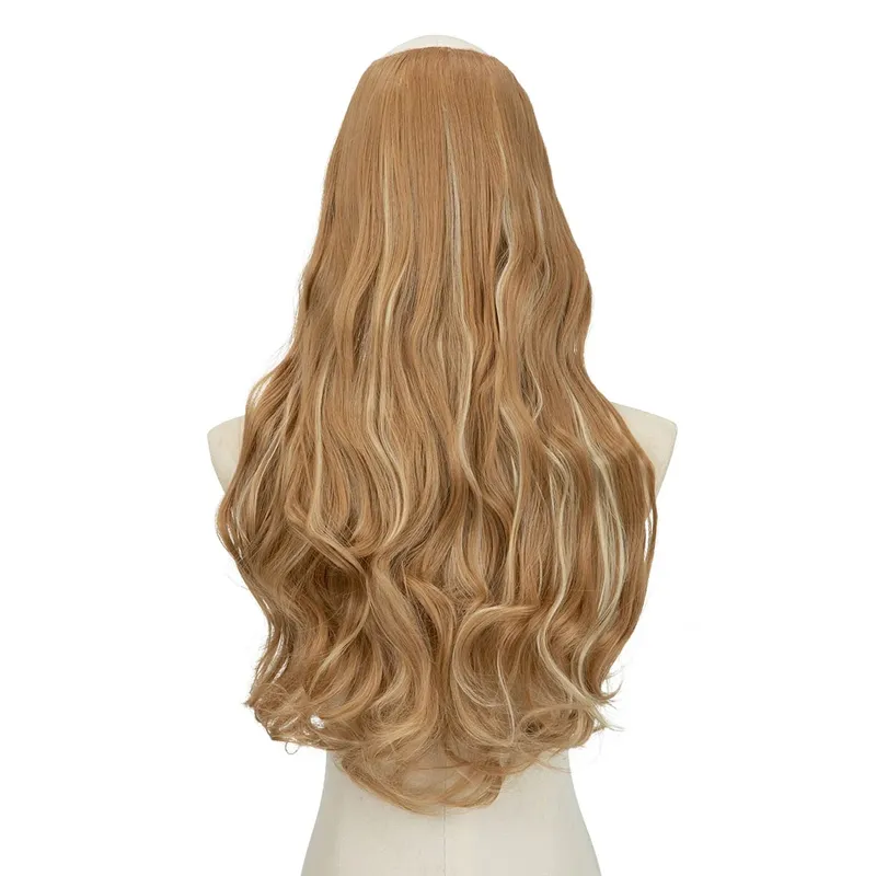 Extension de cheveux synthétiques à Clip en U de qualité supérieure, postiche longue, épaisse et bouclée, Blonde naturelle, faux cheveux résistants à la chaleur pour femmes