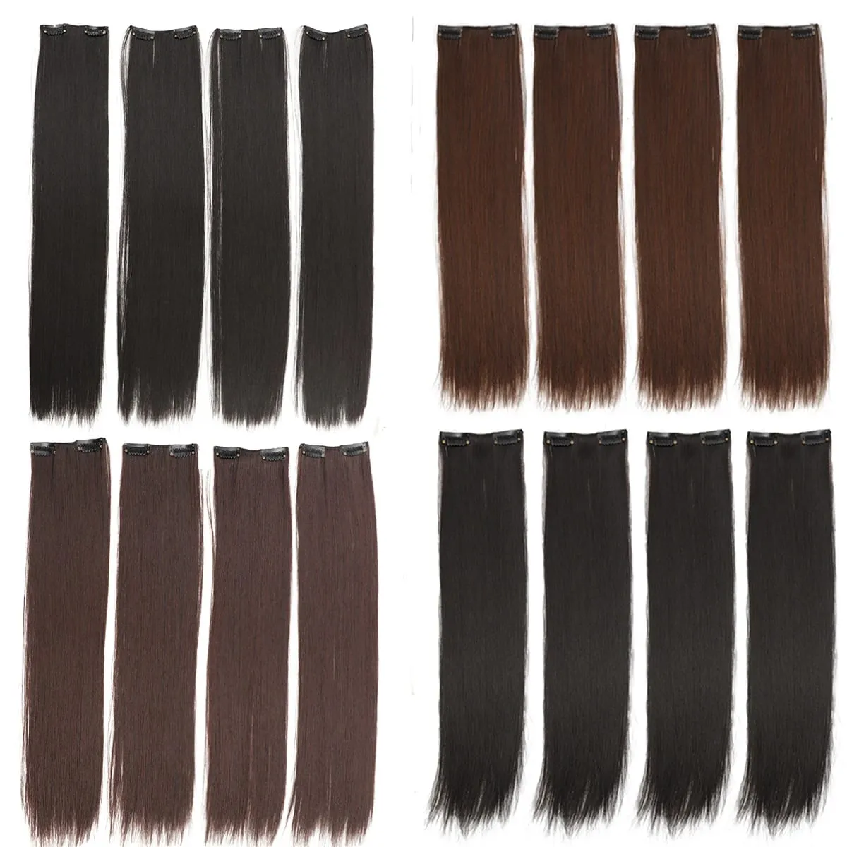 4PCS synthetic hair extension piece long straight hair wig clip heat-resistant wig piece extension on a woman's hair