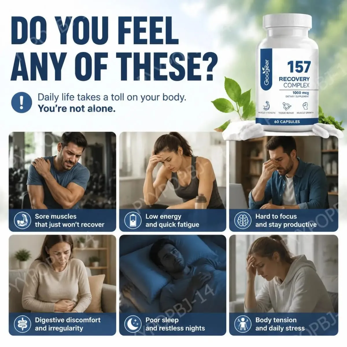 Googeer 157 Recovery Complex Capsules for Muscle Strength and Tissue Repair L-Lysine Amino Acid Blend Daily 60 Capsules