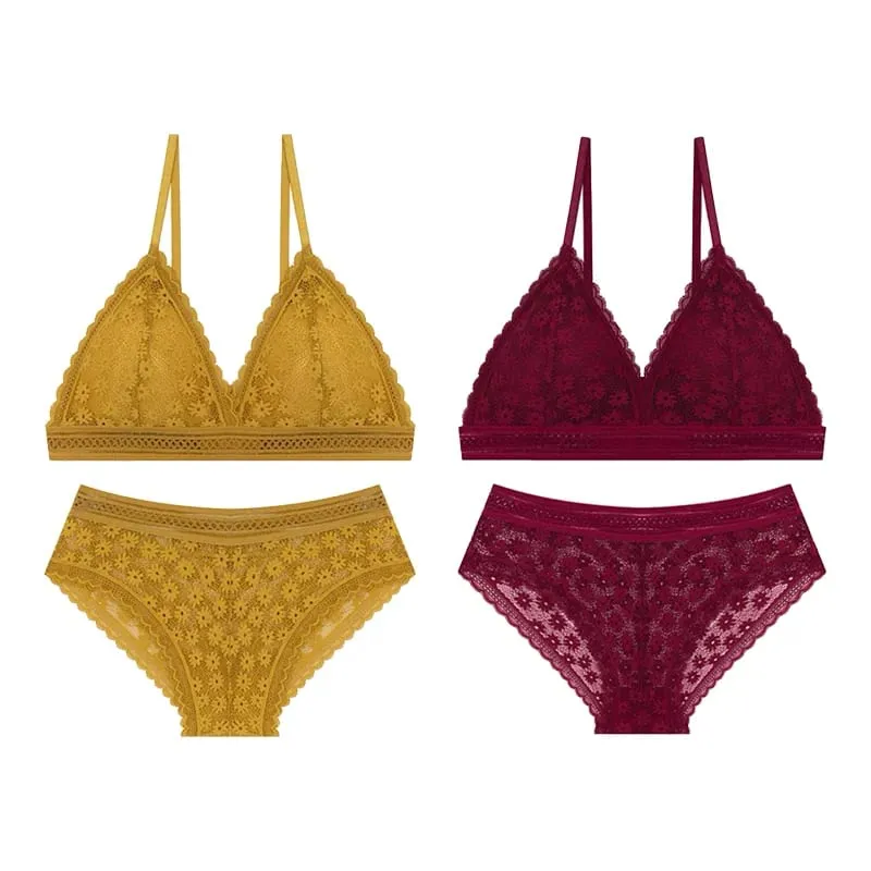 2PCS Sexy Lace Bra and Panty Set Push Up Seamless Bras Mid Waist Briefs Underwear Sets Sexy Underwear for Women