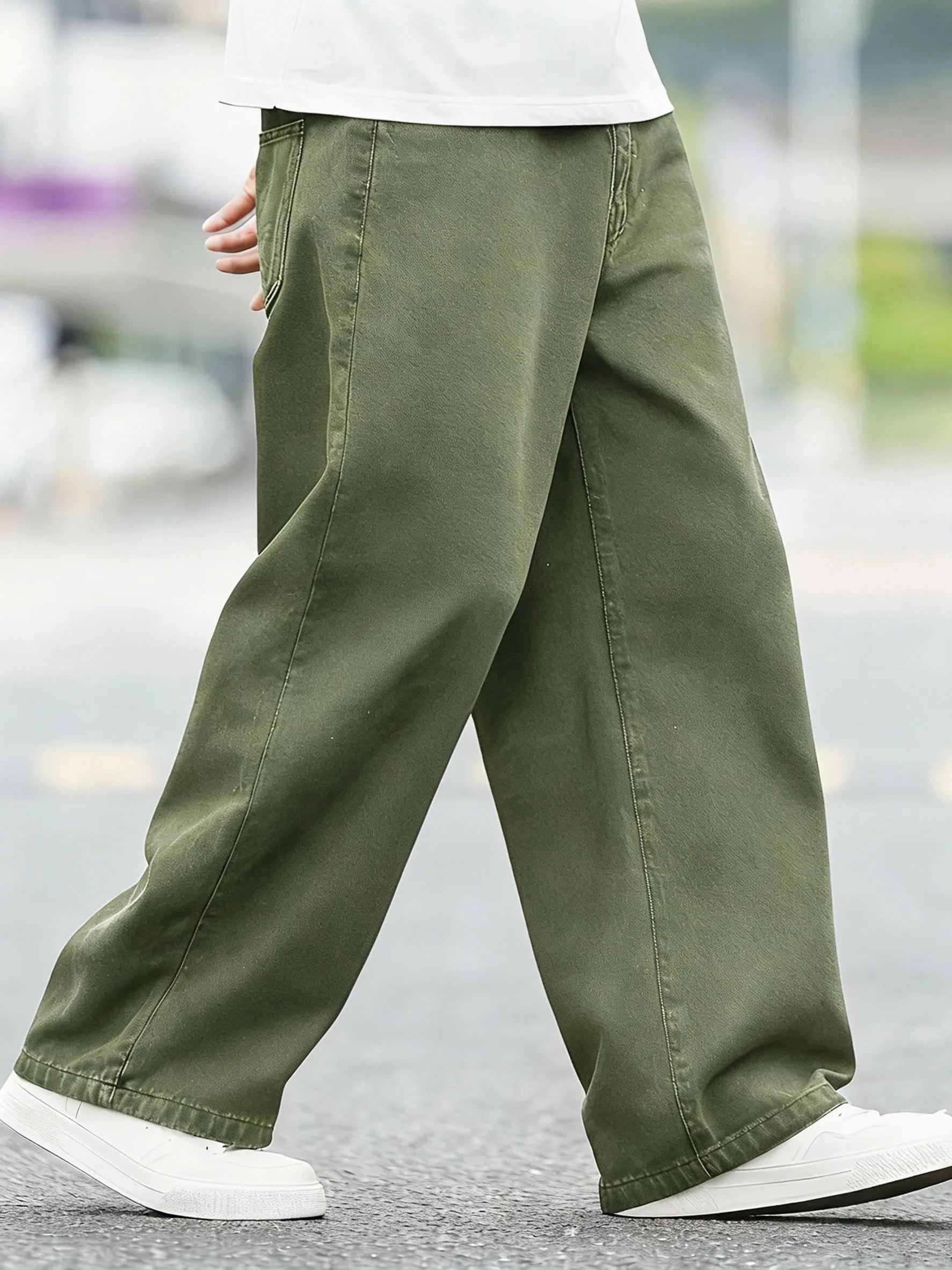 American Retro Olive Green Loose Jeans Street Fashion Casual Simple And Versatile Trousers For Men