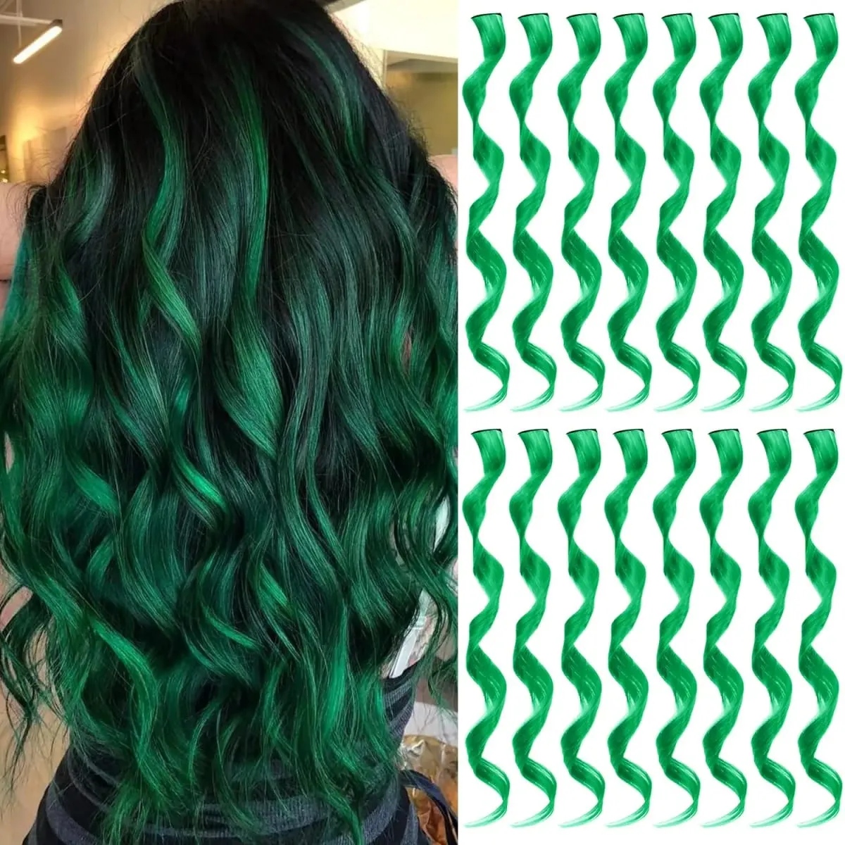6 Pcs Black Hair Extensions 22 Inch Curly Wavy Colored Hair Colorful Clip in Extensions Highlight Party for Kids Girls Synthetic
