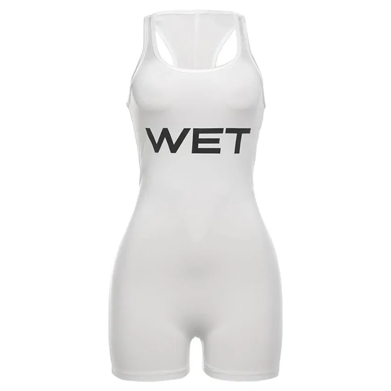 New 2025Summer Women Sexy Sport Romper Subtranslucent Slim Playsuits Letter Printed White Women'S Raceback Sleeveless