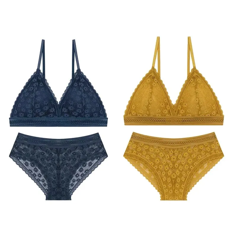2PCS Sexy Lace Bra and Panty Set Push Up Seamless Bras Mid Waist Briefs Underwear Sets Sexy Underwear for Women