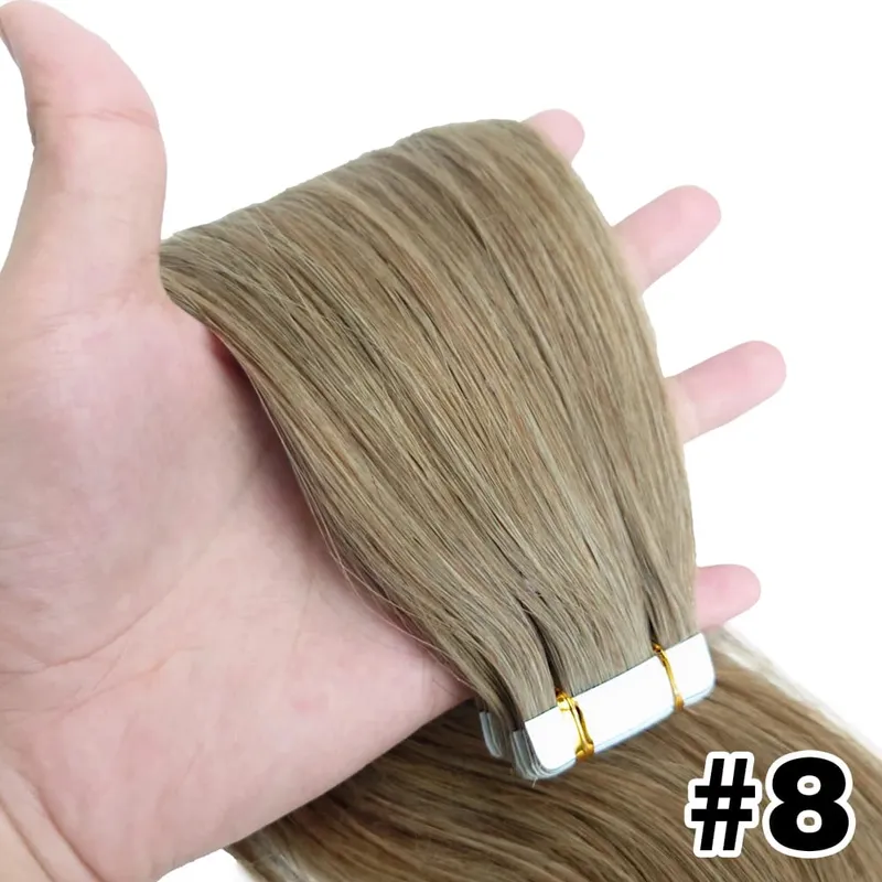 Tape Hair Extensions Machine Remy Seamless Skin Weft Adhesive 4x0.8cm Tape In Human Hair Natural Black Brown Blonde 20pcs 26inch