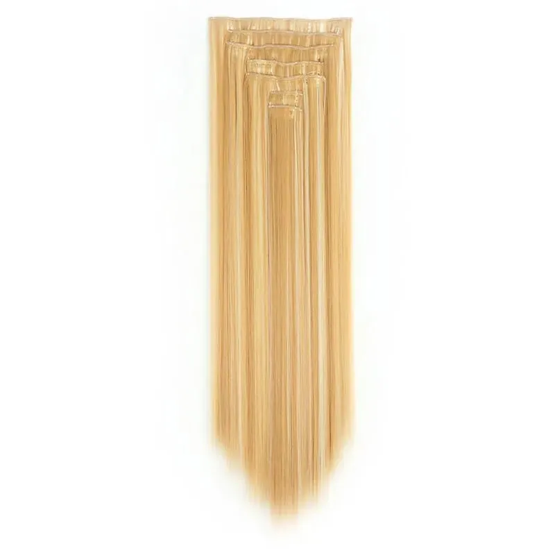 Clip in Hair Extensions 22 Inch Brown Mix Blonde Long Hair Extensions Clip Ins 7PCS Soft Synthetic Hairpieces for Women