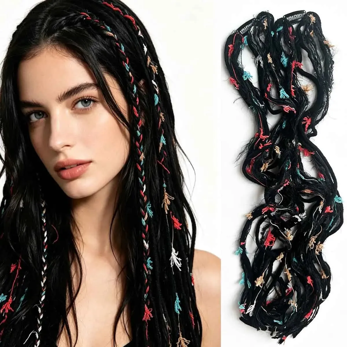 Synthetic Clip In Pastel Pink Macaron Faux Locs Hair Extensions Handmade Textured Straight With HairPieces For Women Daily Party