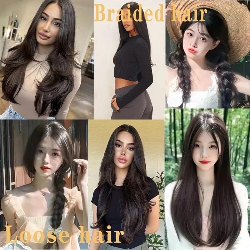 24'' Clip in Hair Extensions Long Straight Clip Hair Piece Extensions for Women Synthetic Natural Straight Hairpieces Extension
