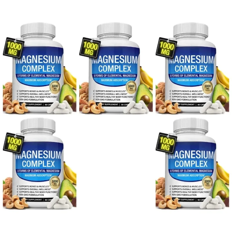 Nutrition Magnesium Complex Capsules 8-Form Elemental Magnesium Supports Healthy Body Functions 1000 Mg 90 Capsules