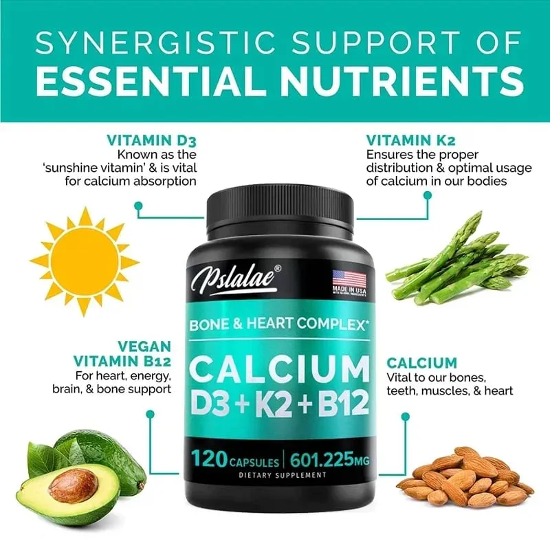 Calcium 600 Mg Vitamin D3 K2 B12 Supplement - Provides Heart Bone and Immune Support for Women and MenSupplements