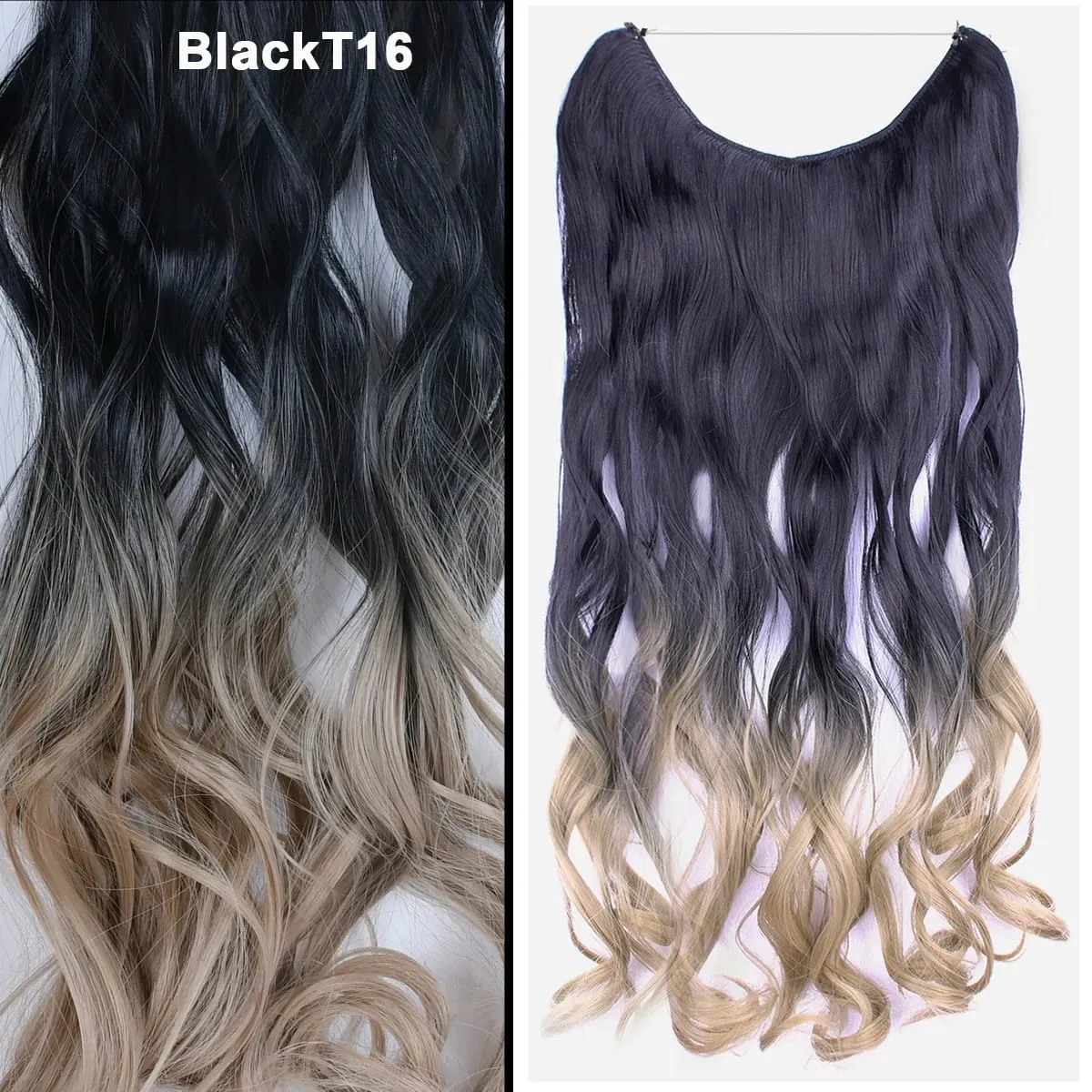 Jeedou Wavy Hair Extension Elasticity Invisible Wire Fish Line One Piece No Clips Synthetic Hairpieces Ombre Color For Ladies