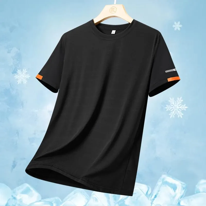Herre sommer Ice Silke kortærmet sport T-shirt Hurtigtørrende åndbar løbeskjorte Enkel ensfarvet mode tynd top