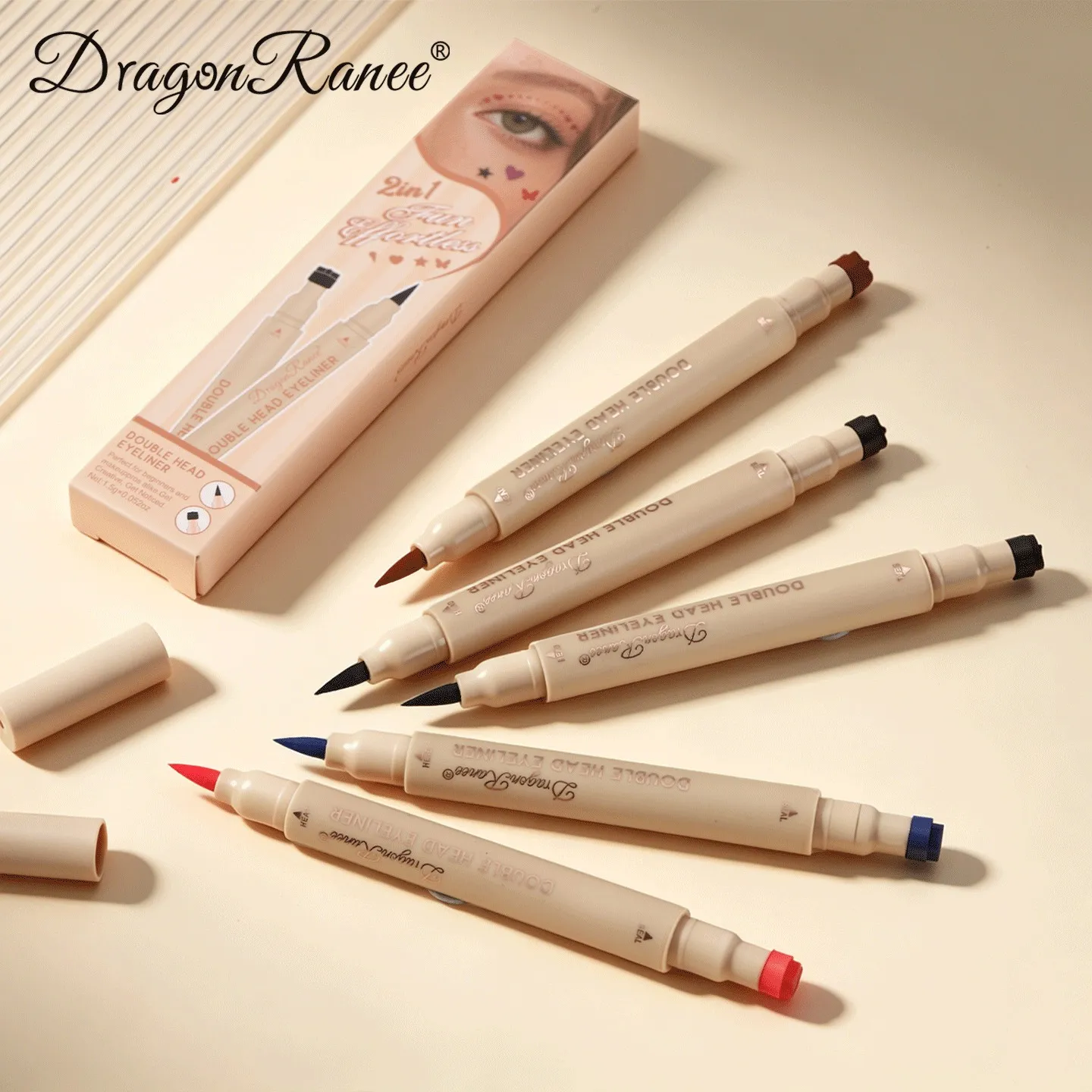 2-in-1 Dual-Ended Stamp Eyeliner Pen 20 Colors Waterproof Liquid Eyeliner with Stamp Tip Quick Dry Eye Makeup for Beginners
