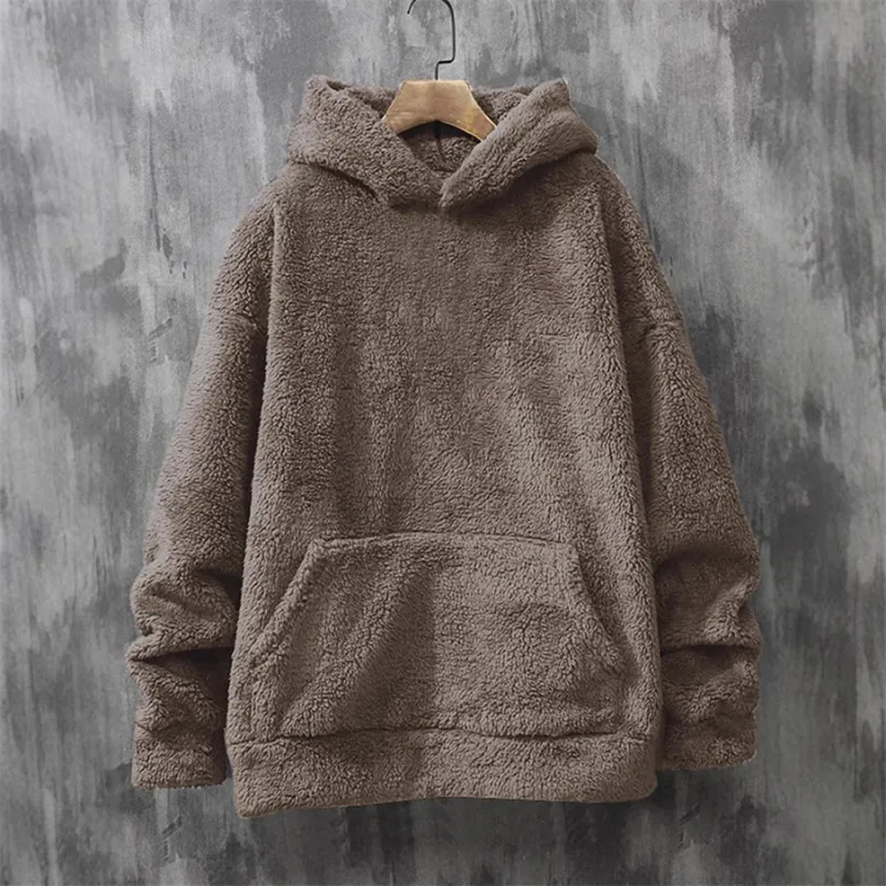 Purple Men's Hoodies Coral Fleece Designer Vintage Novelty Hooded Sweatshirt 2026 New Korean Style Winter Warm Pullovers for Men