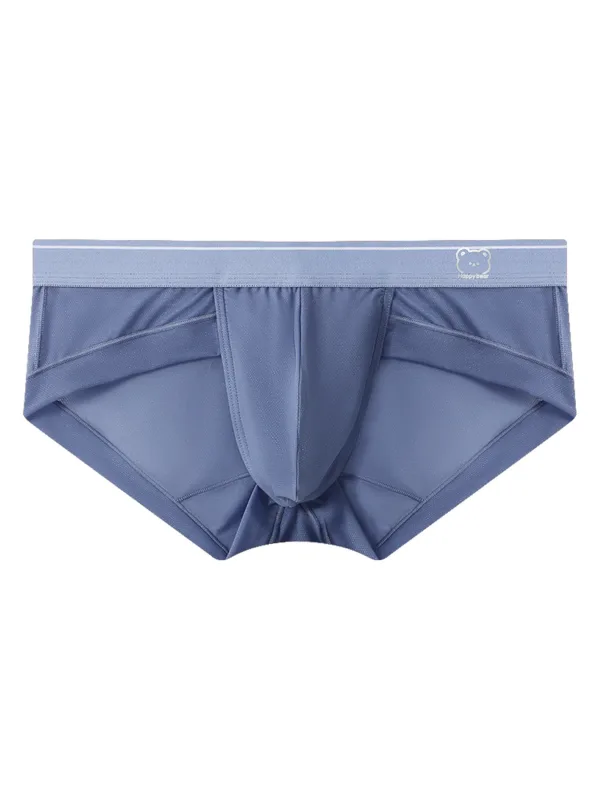 Light Sky Blue Ice Silk Men Low Rise Briefs Ultra Thin Mesh Breathable U Convex Pouch Soft Summer Cool Male Underpants