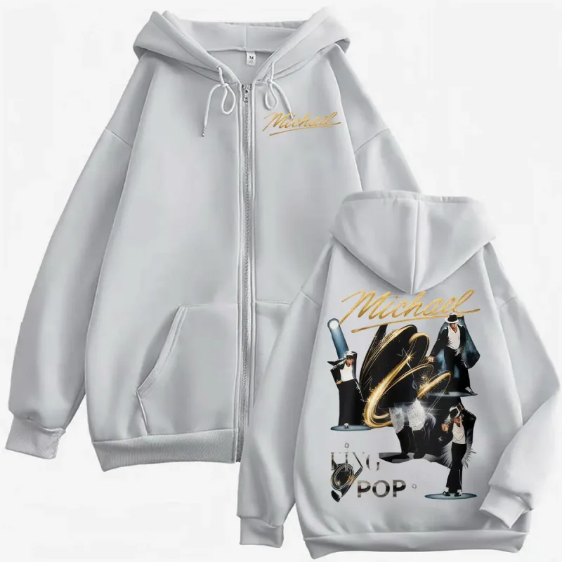 King of Pop Michael Jackson Concert Zipper Hoodies Men's Women Fashion Trend Classic Jacket Sweatshirt Long Sleeve Zip Up Hoodie