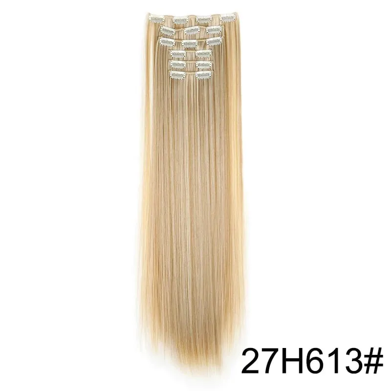 24Inch Synthetic 16 Clips in Hair Extensions Long Straight Hairstyle Blonde Black Hairpieces Heat Resistant False Hair