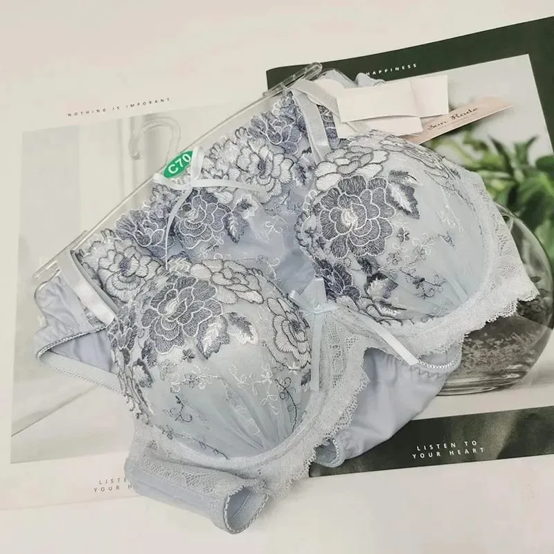 Conjunto de sujetador y bragas push-up de encaje sexy para mujer, copa de apoyo que no corre, lencería cómoda y agradable para la piel