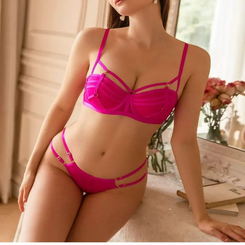 European Fashion Ladies Lingerie Set Push Up Lift Support Bra Soft Underwire Strappy Style Smooths Side Bulge Comfort Daily Wear