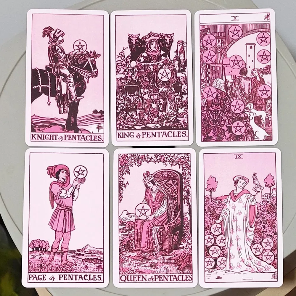 Rose Rider Tarot Deck in Tin Box - 78 Classic Vintage Pink Tarot Cards 11*6.2cm with Guidebook Aesthetic Rose Pink