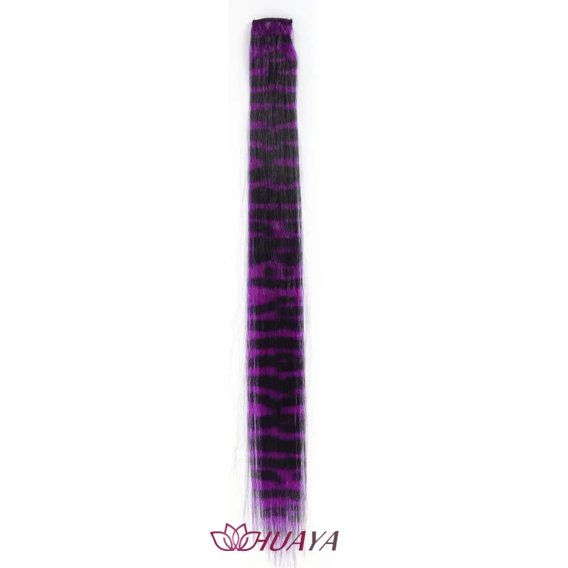 คลิปสังเคราะห์ในการต่อผมที่มีสีสันปลอมผมคลิปในชิ้นเดียววิกผมสำหรับผู้หญิง Y2K ที่มีสีสันต่อผมเสือดาว