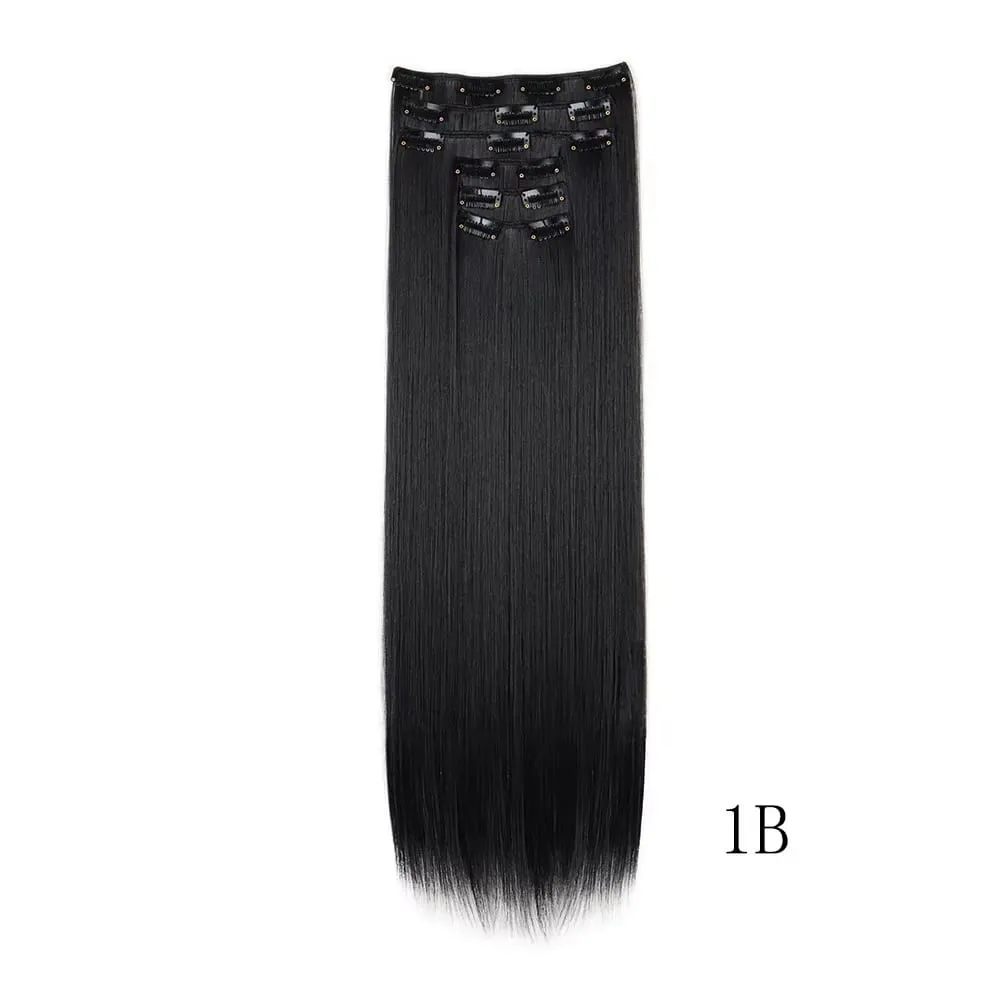 24 Inches Long Synthetic Hairpieces for Women 6Pcs Medium Brown Blonde Highlights Clip In Natural Thick DIY Styling Fiber Hair