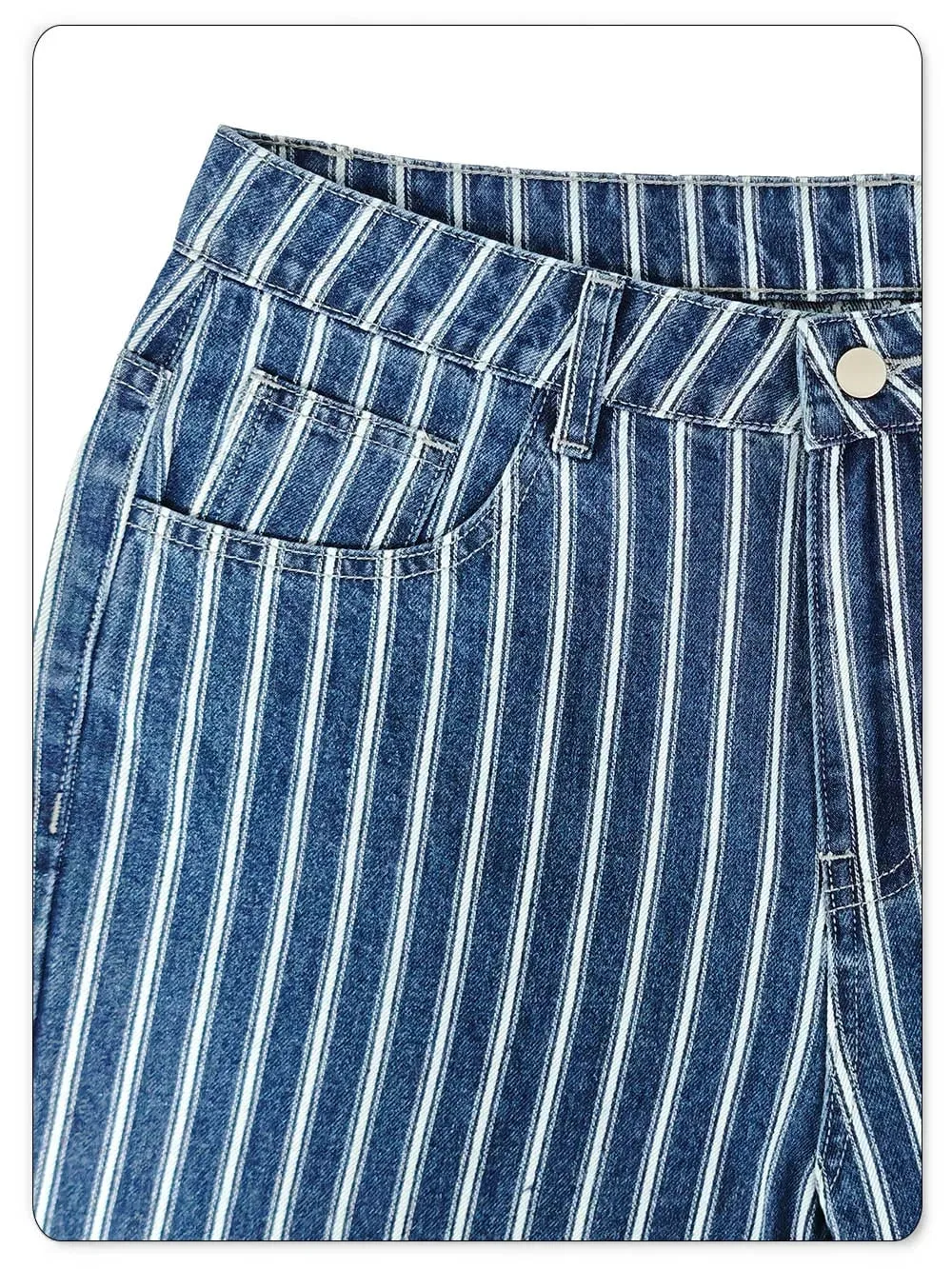 Men's Blue White Striped Jacquard Straight Leg Jeans Baggy Casual Pants Suitable for Work and Leisure Without Elasticity — image 8